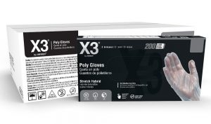 X3 White Stretch Hybrid Poly disposable gloves from AMMEX are tailor-made for working with food.