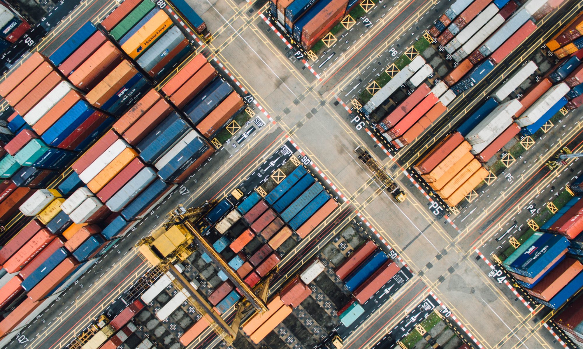 Aerial view of shipping containers.