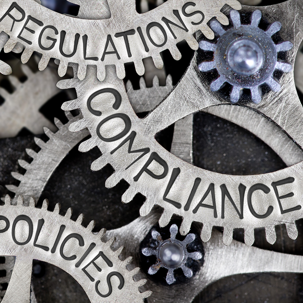 Gears are marked with Regulations, Compliance, and Policies